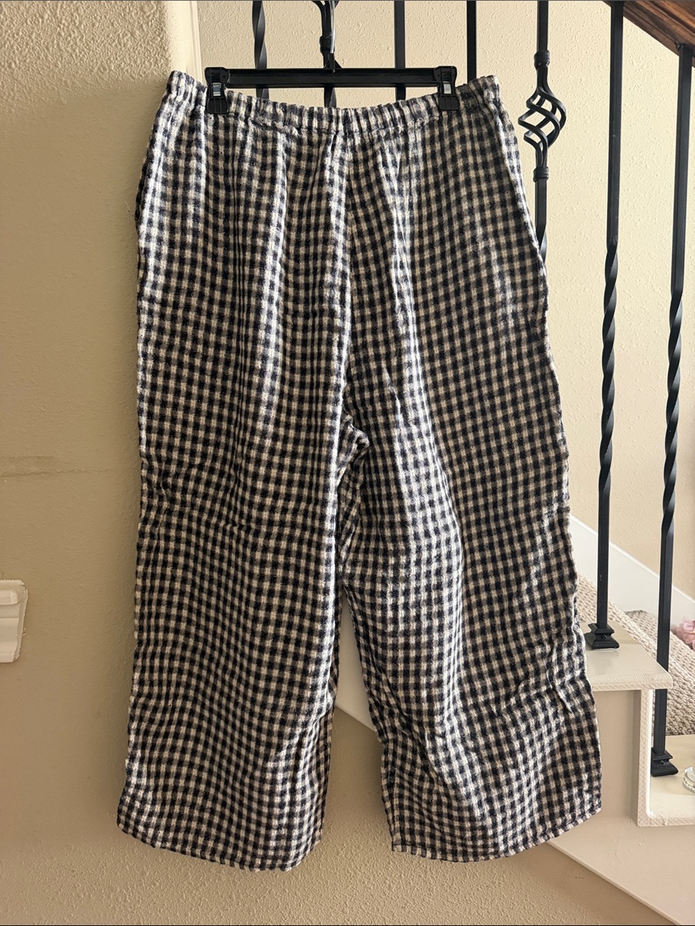 Flax Sz L Black and White Gingham Wide-Leg Pants - Picture 2 of 14
